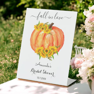 Fall Bridal Shower Floral Orange Pumpkin Pedestal Sign