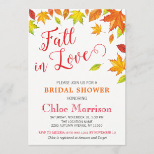 Fall Bridal Shower Invitation, Autumn Fall in Love Invitation