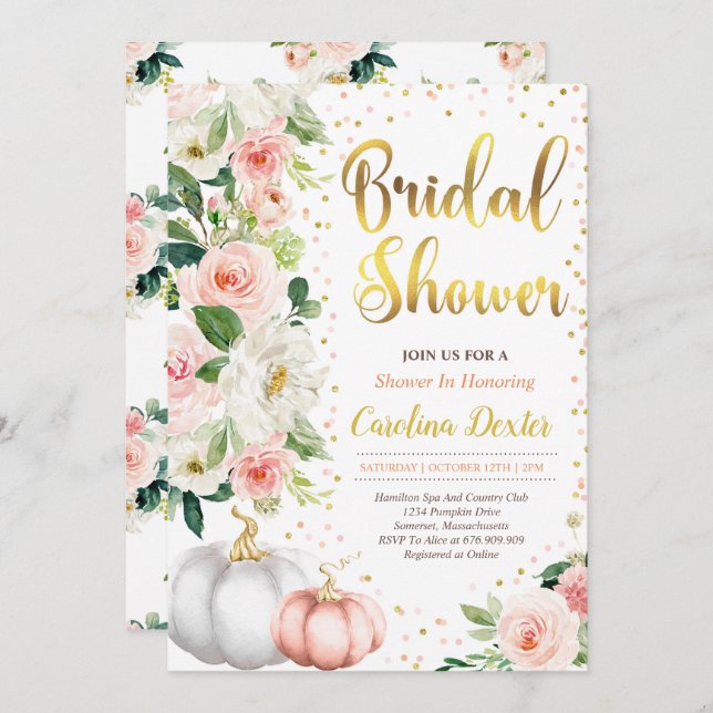 Fall Bridal Shower Invitation Blush Pink And Gold (Front/Back)
