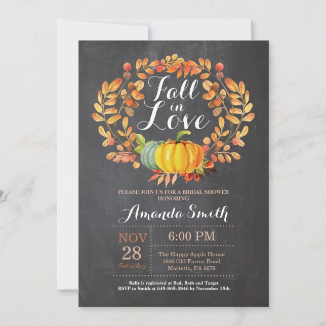 Fall Bridal Shower Invitation Card Chalkboard (Front)