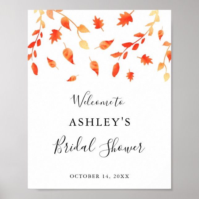 Fall Bridal Shower Leaves Foliage Watercolor Poster (Front)