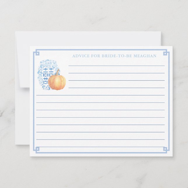 Fall Bridal Shower Pumpkin Advice For Bride Card (Front)