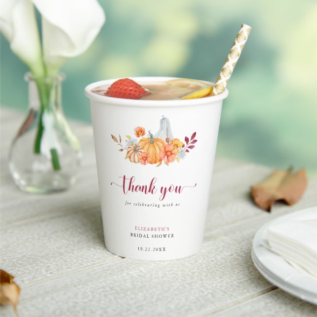 Fall Bridal Shower Pumpkin Script Thank You   Paper Cups (Insitu)