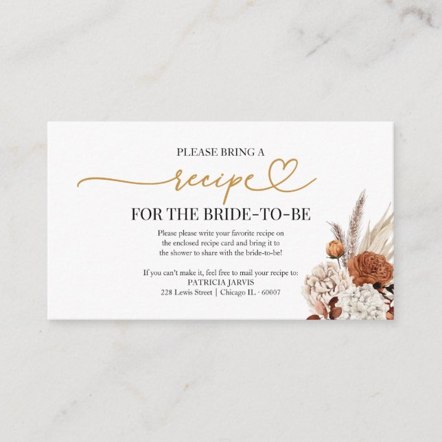 Fall Bridal Shower Recipe Request Encl Enclosure Card (Front)