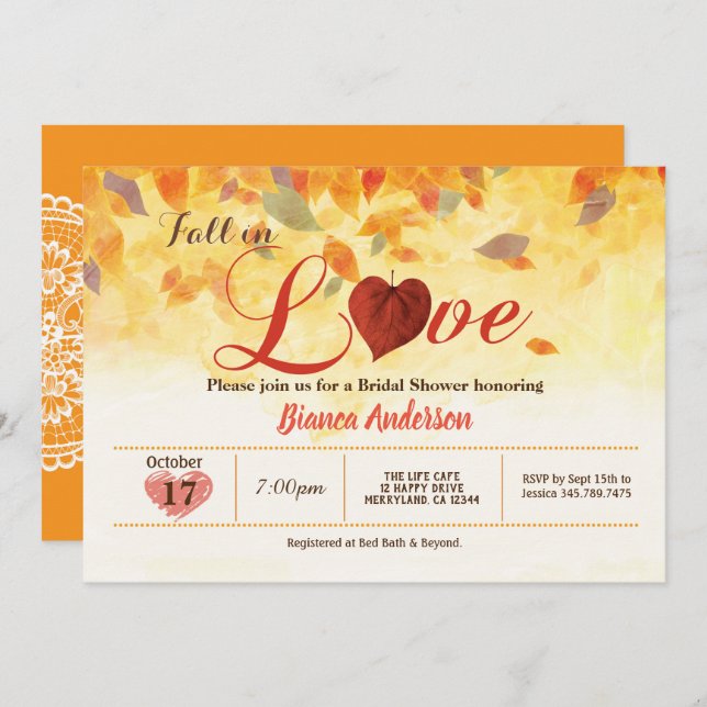 Fall bridal shower rustic fall in love invitation (Front/Back)