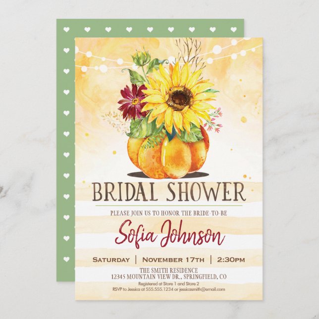 Fall Bridal Shower, Sunflower & Pumpkin Invitation (Front/Back)