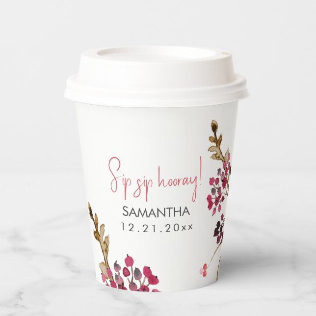 Fall Bridal Shower Theme Paper Cups | Rustic Berry (Front)