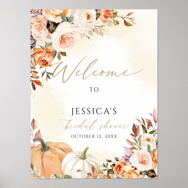 Fall bridal shower welcome sign, autumn shower poster (Front)
