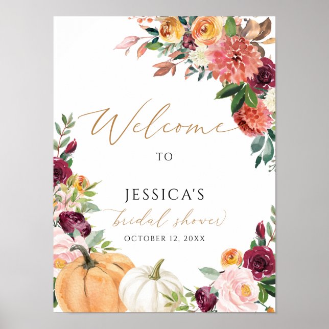 Fall bridal shower welcome sign, autumn shower poster (Front)
