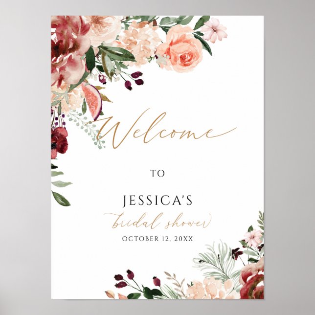 Fall bridal shower welcome sign, autumn shower poster (Front)