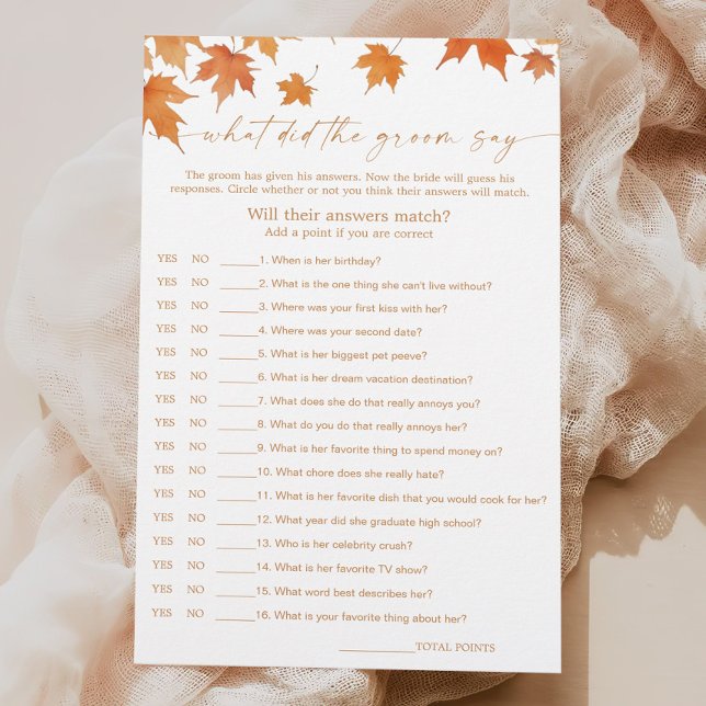 Fall Bridal Shower What Did He Say Game (Creator Uploaded)
