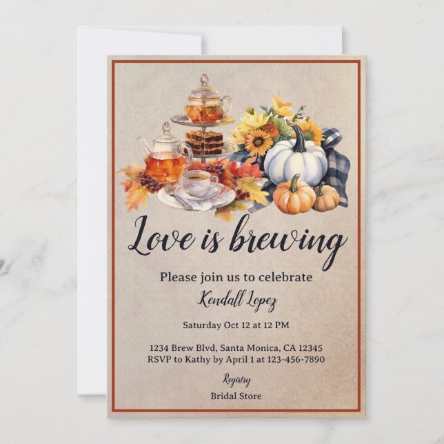 Fall Bridal Tea Love Is Brewing Invitation (Front)