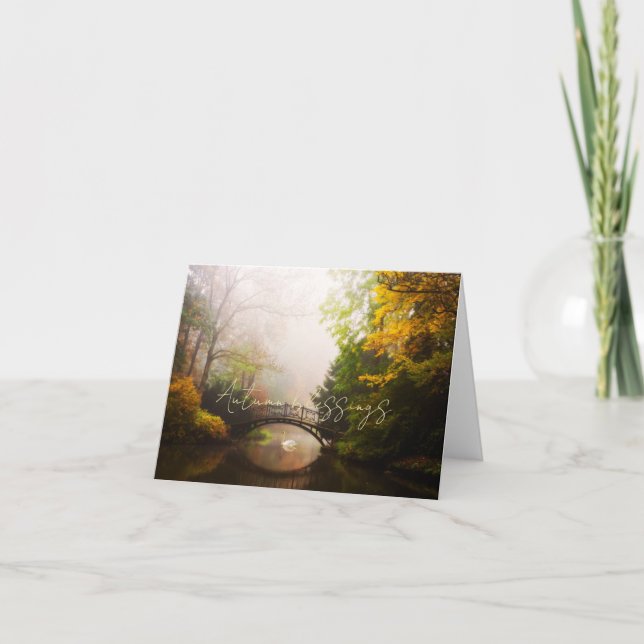 Fall bridge and swan with custom text card (Front)
