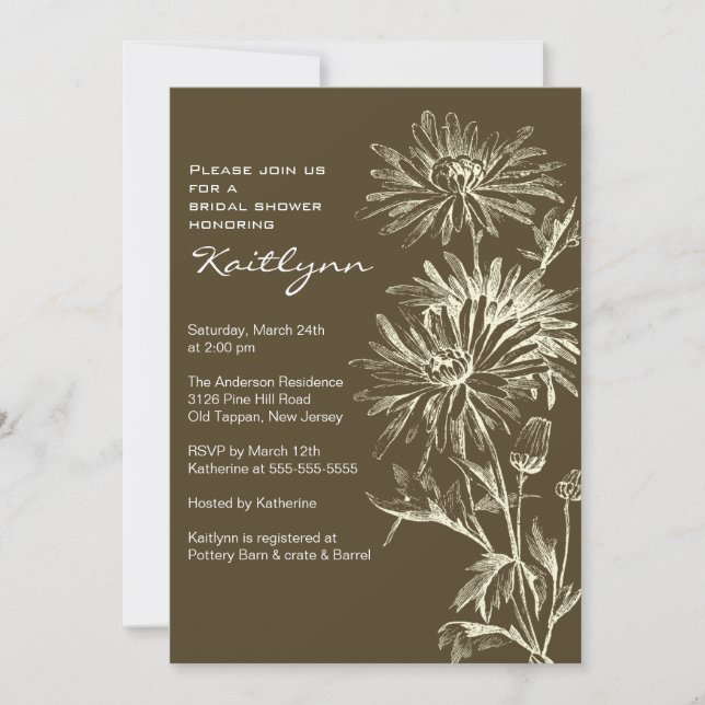 Fall Brown & Cream FloralBridal Shower Invitation (Front)