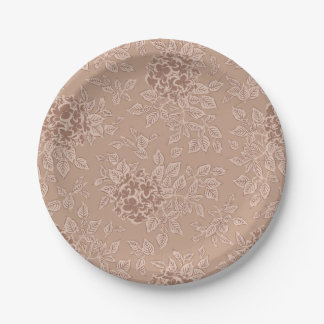 Fall Brown Hydrangea Flowers and Leaves Paper Plate