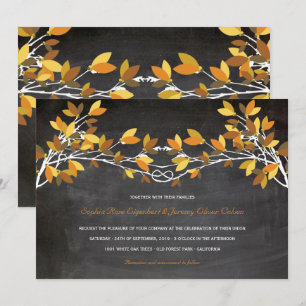 Fall Brown Knotted Love Trees Chalkboard Wedding Invitation