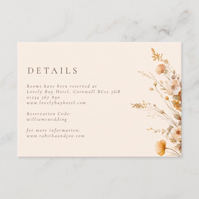 Fall Brown & Tan Wildflowers Wedding Enclosure Card (Front)
