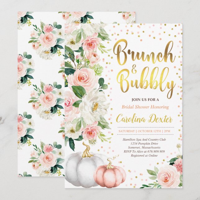 Fall Brunch And Bubbly Bridal Shower Invitation (Front/Back)