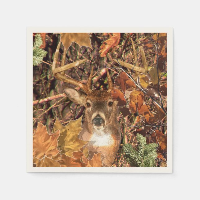 Fall Buck in Camo White Tail Deer Napkin (Front)