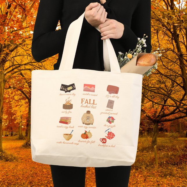 Fall Bucket List Cozy Illustration Large Tote Bag (Creator Uploaded)