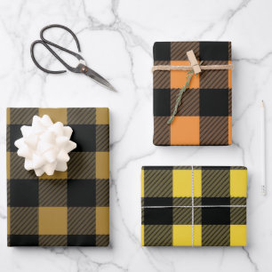 Fall Buffalo Plaid Yellow, Orange and Brown Shades Wrapping Paper Sheet