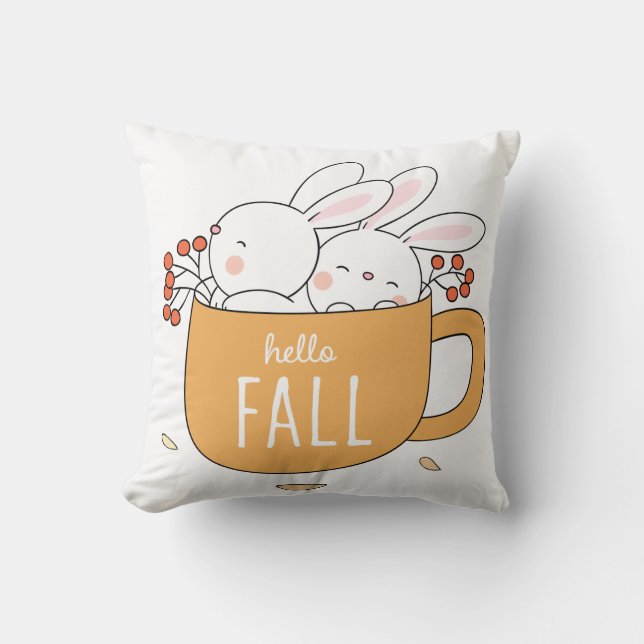 Fall Bunnies Throw Pillow (Front)