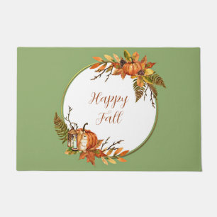 Fall bunny and pumpkins with customizable text  doormat