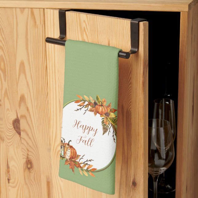 Fall bunny and pumpkins with customizable text  kitchen towel (Thirds Fold)