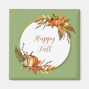 Fall bunny and pumpkins with customizable text magnet