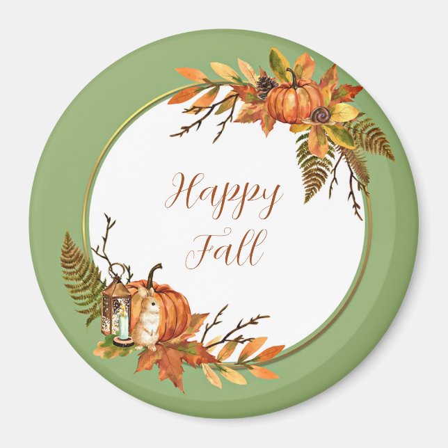 Fall bunny and pumpkins with customizable text  magnet (Front)