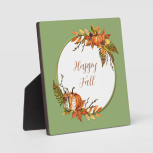 Fall bunny and pumpkins with customizable text  plaque