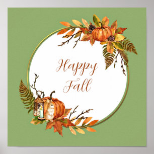 Fall bunny and pumpkins with customizable text  poster