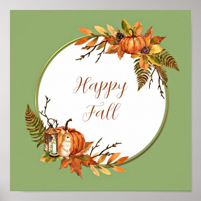 Fall bunny and pumpkins with customizable text  poster (Front)
