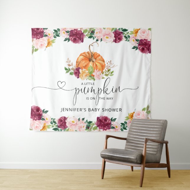 Fall burgudy pumpkin baby shower tapestry (In Situ (Horizontal))