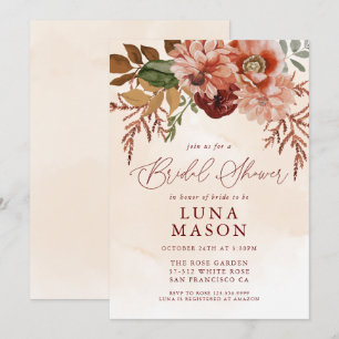 Fall Burgundy and Terracotta Floral Bridal  Invitation