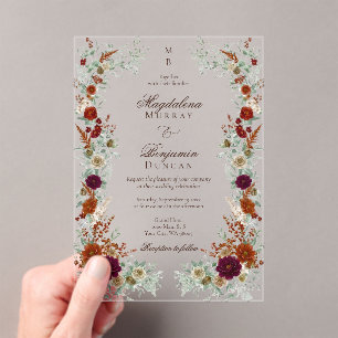 Fall Burgundy & Burnt Orange Terracotta Wedding Acrylic Invitations