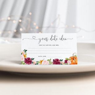 Fall burgundy Date night ideas. Date jar Enclosure Card