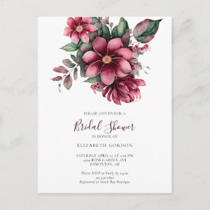 Fall Burgundy Floral Bridal Shower Watercolor Postcard