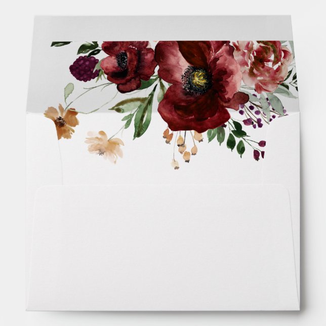 Fall Burgundy Floral Personalized Invitation Envelope (Back (Bottom))