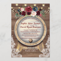 Fall Burgundy Floral Wine Barrel Lace Wood Wedding