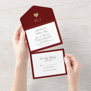 Fall Burgundy Heart All in One Wedding Invitation