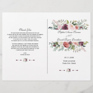 Fall Burgundy Ivory Floral Frame Wedding Program