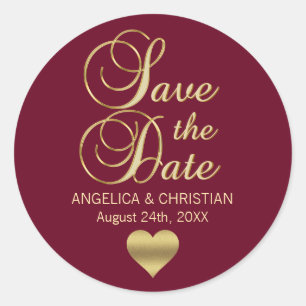 Fall Burgundy Marsala Gold SAVE THE DATE Wedding Classic Round Sticker