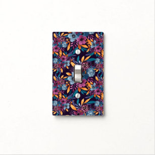 Fall Burgundy Navy Mustard Watercolor Flowers Art Light Switch Cover