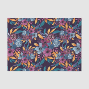 Fall Burgundy Navy Mustard Watercolor Flowers Art Tissue Paper