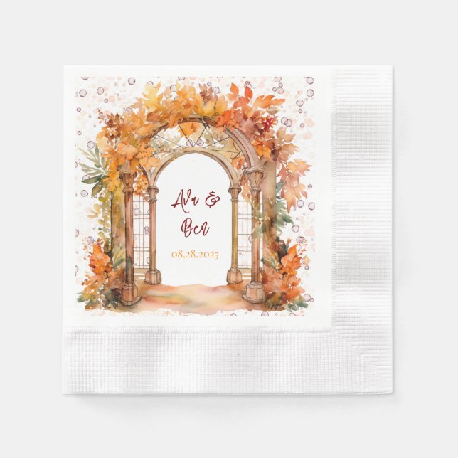 Fall Burgundy Orange Alcohol Ink Floral Wedding  Napkin (Front)