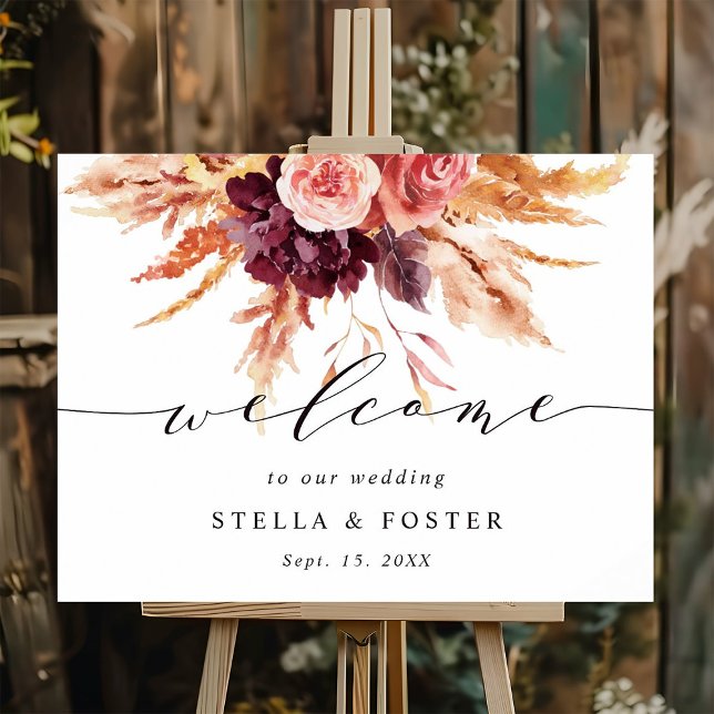 Fall Burgundy Terracotta Floral Wedding  Poster (Creator Uploaded)