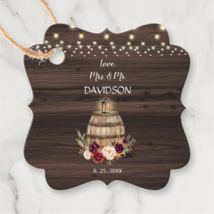 Fall Burgundy Wine Barrel Floral Barn Wedding Favour Tags