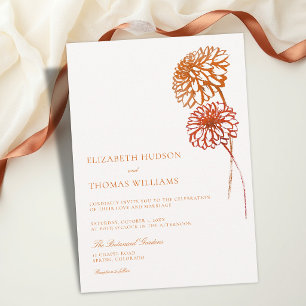 Fall Burnt Copper Sketch Modern Dahlias Wedding Invitation