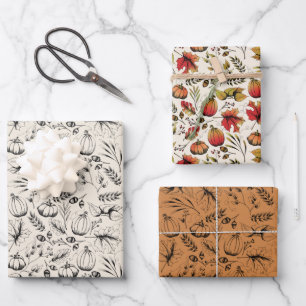 Fall Burnt Orange and Cream Autumn Harvest Wrapping Paper Sheet